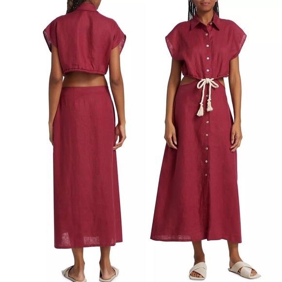 NWOT HEVRON Celine Linen Cut Out Maxi Dress - Picture 4 of 10